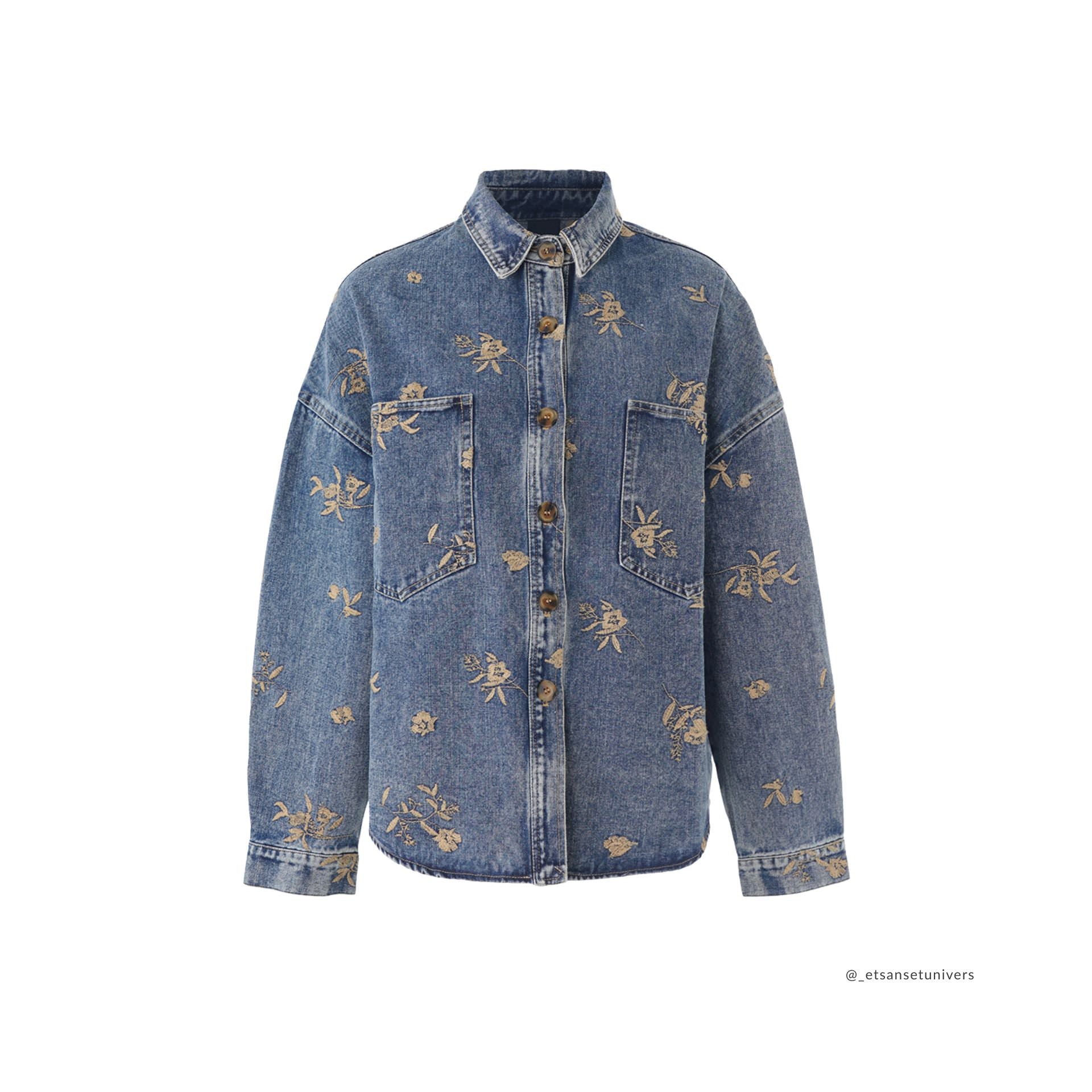 Denim jakke i klassisk snit og feminine detaljer – Et Sanset Univers
