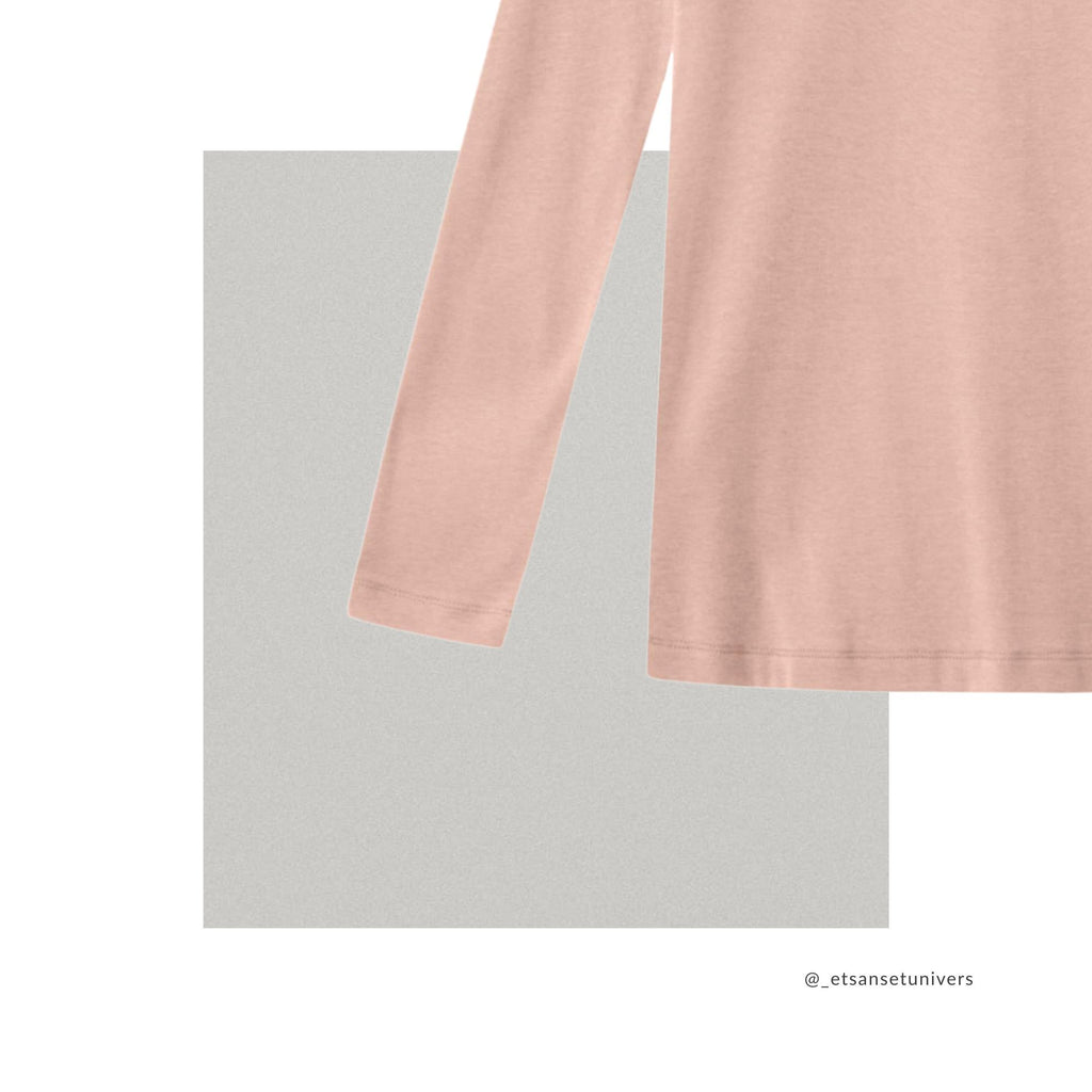 Langærmet OEKO-TEX® bomuldsbluse i blid rosa – close up ærme - Et Sanset Univers