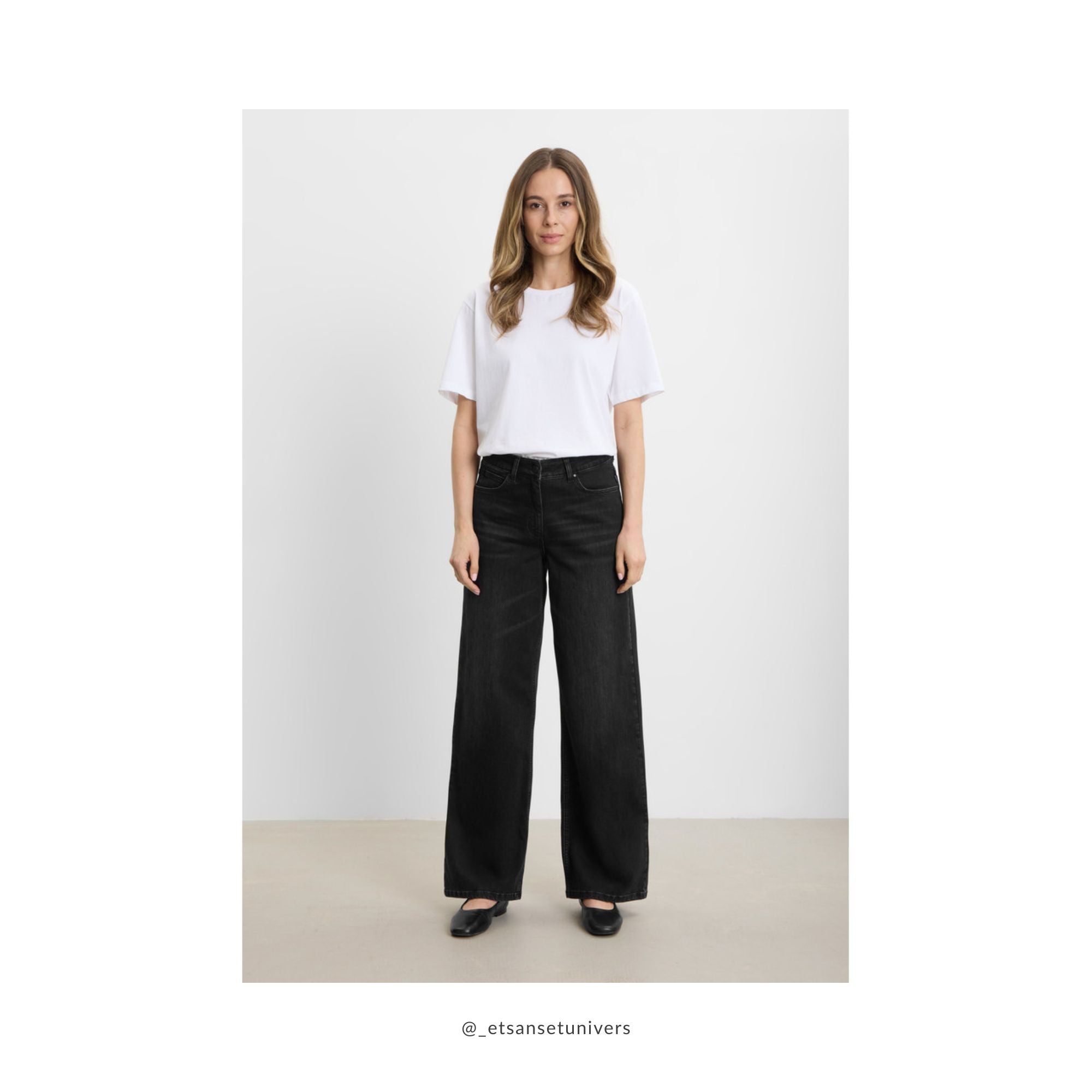 Løse denim bukser i washed black OEKO-TEX® bomuld – styling forslag - Et Sanset Univers