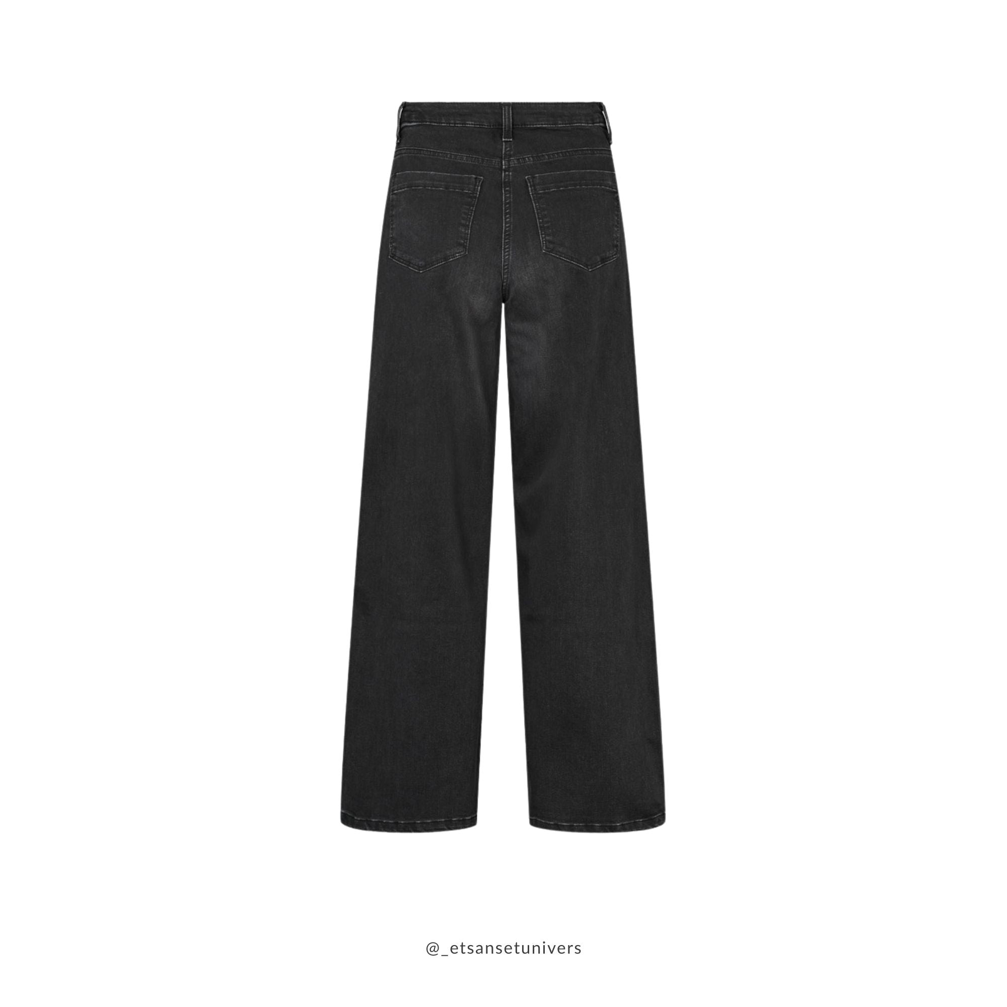 Løse denim bukser i washed black OEKO-TEX® bomuld – bagfra - Et Sanset Univers