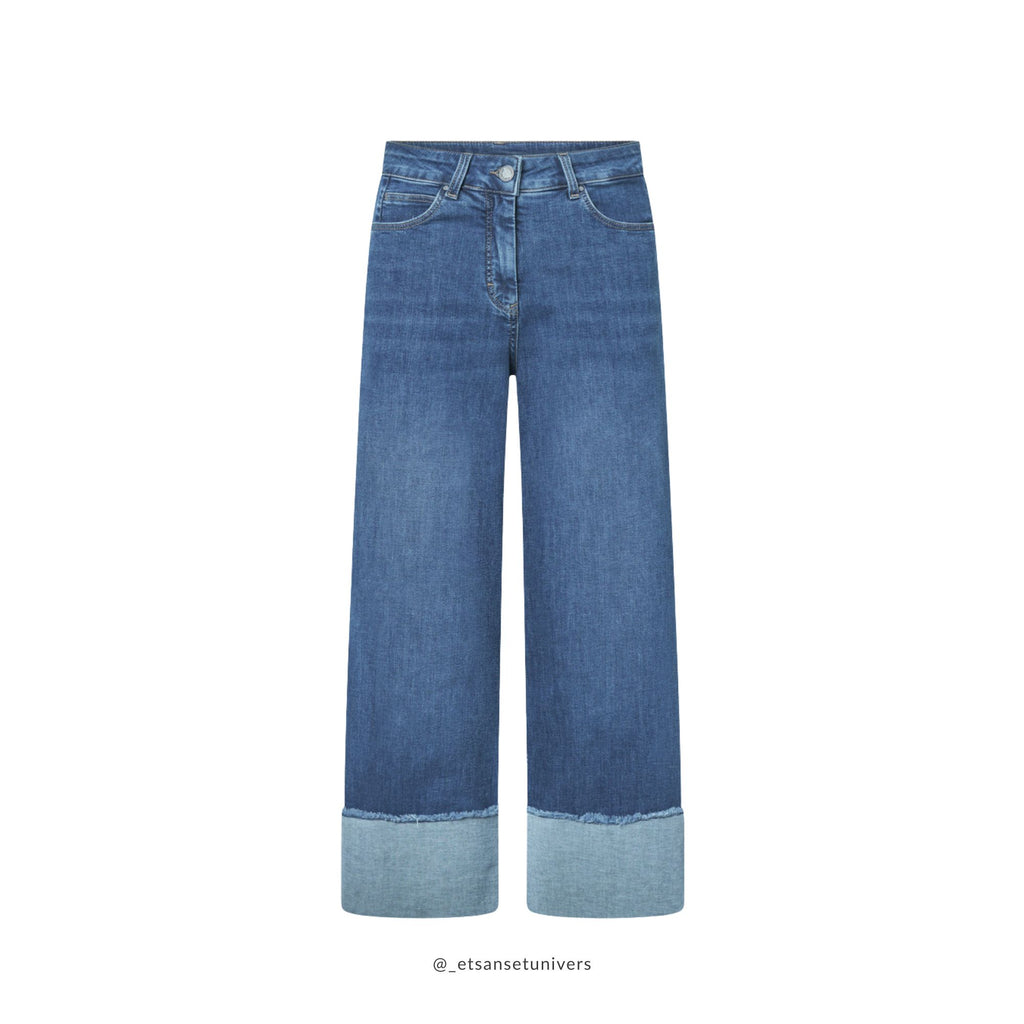 Cropped denim bukser med OEKO-TEX® bomuld og opsmøg/opslag – Et Sanset Univers