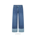 Cropped denim bukser med OEKO-TEX® bomuld og opsmøg/opslag – Et Sanset Univers