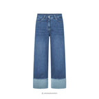 Cropped denim bukser med OEKO-TEX® bomuld og opsmøg/opslag – Et Sanset Univers