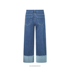 Cropped denim bukser med OEKO-TEX® bomuld og opsmøg/opslag –  bagfra - Et Sanset Univers