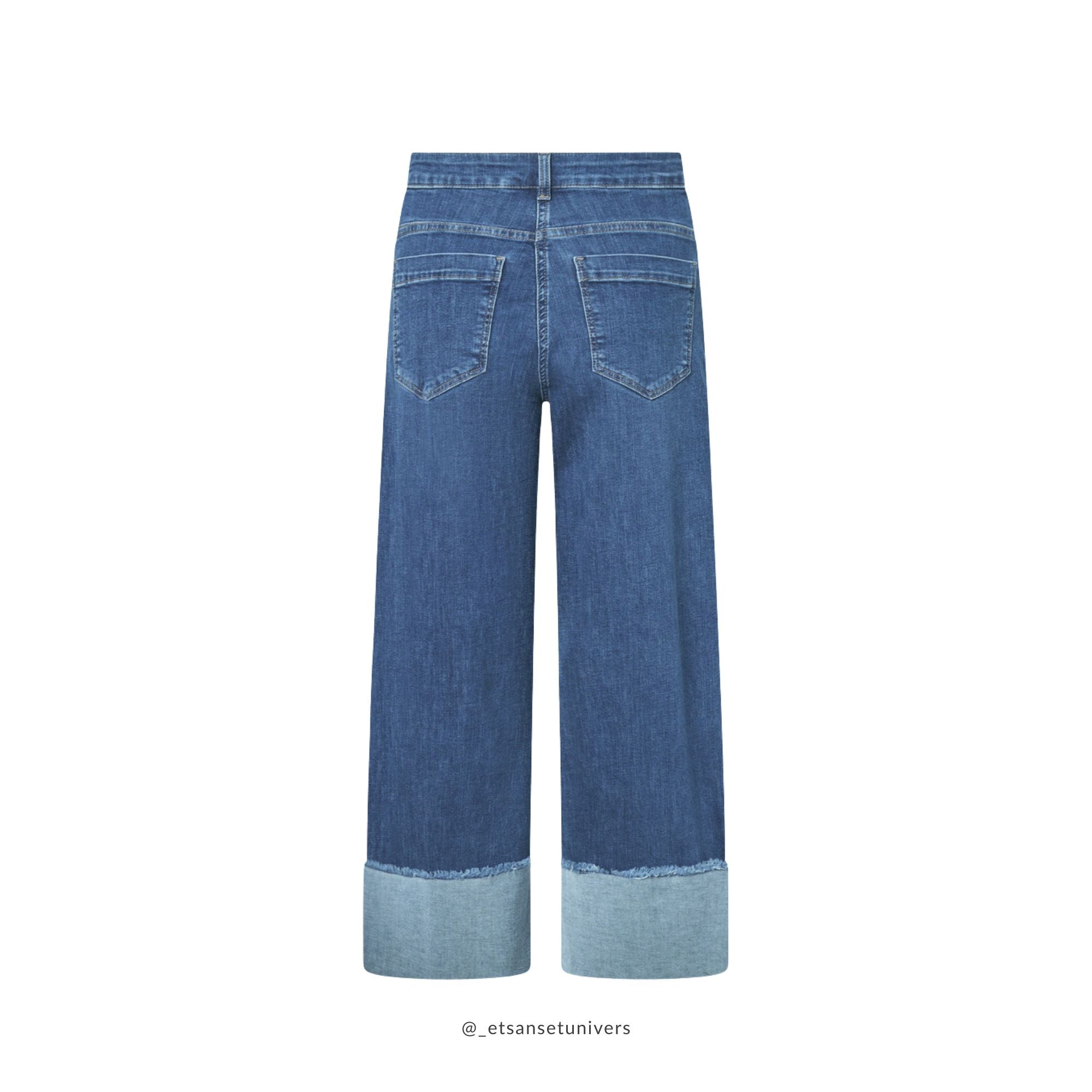 Cropped denim bukser med OEKO-TEX® bomuld og opsmøg/opslag –  bagfra - Et Sanset Univers
