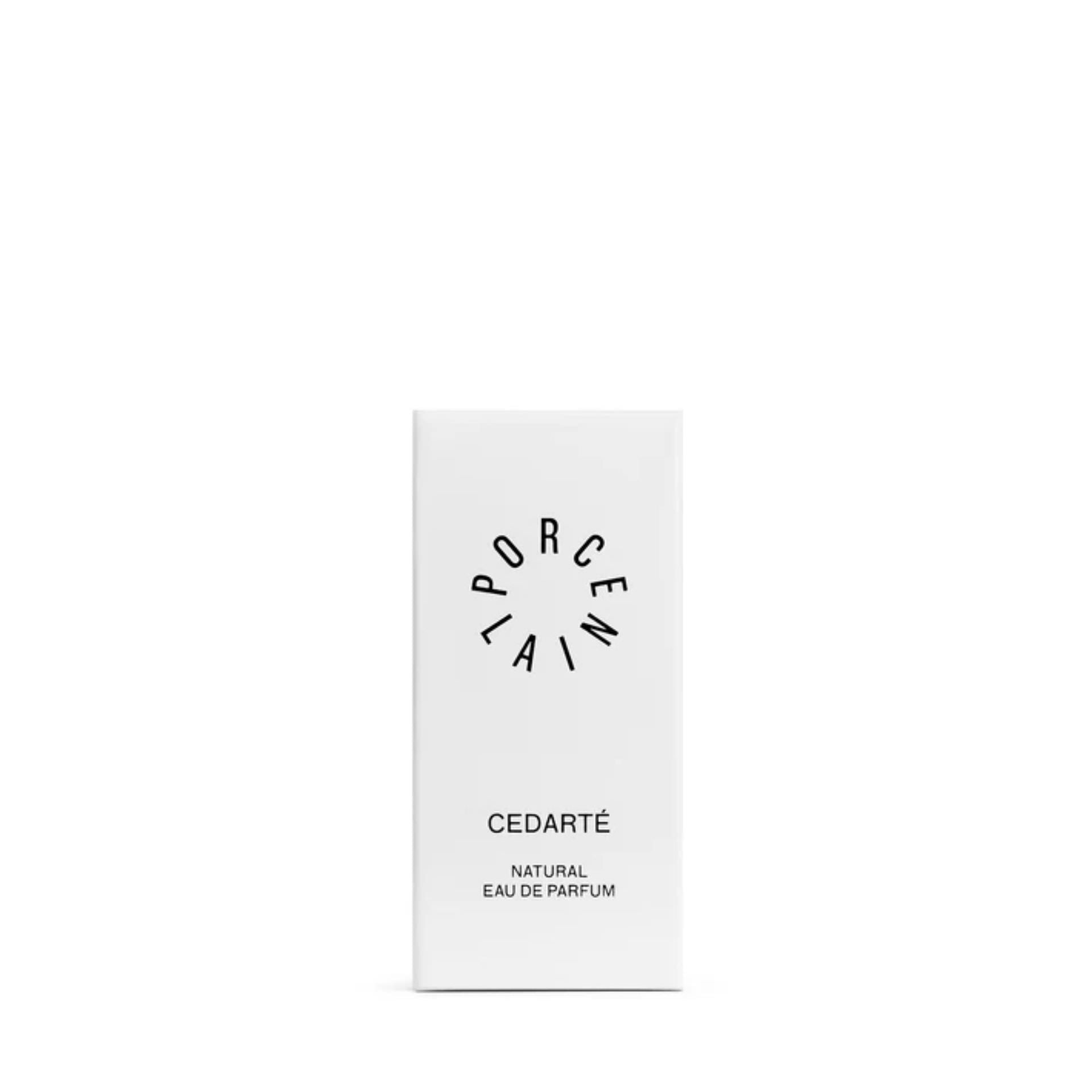 PORCELAIN Cedarté No. 3 – æske og emballage til naturlig groundende parfume med cedertræ og salvie – Et Sanset Univers