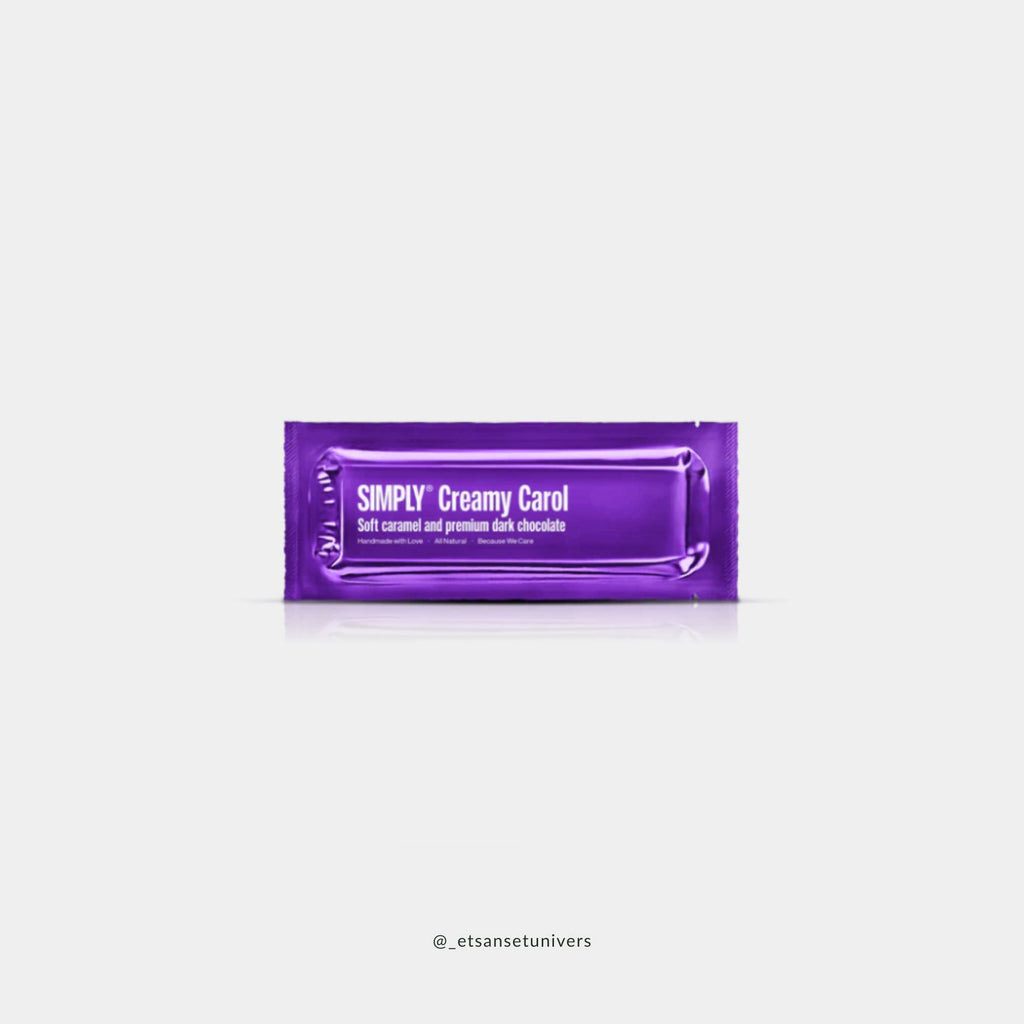 Simply® Creamy Carol BAR i lukket emballage – dansk blød karamel og premium mørk chokolade i elegant indpakning