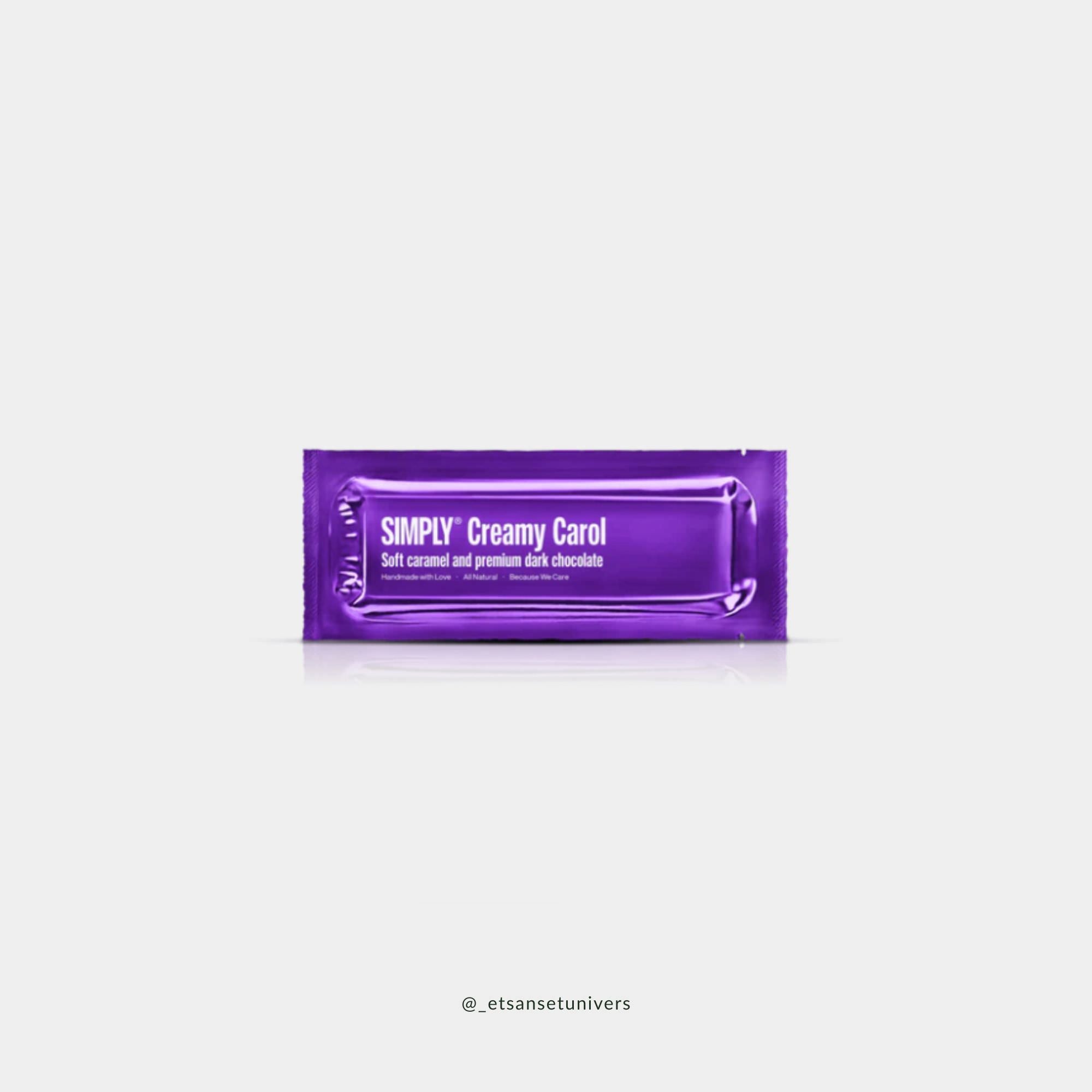 Simply® Creamy Carol BAR i lukket emballage – dansk blød karamel og premium mørk chokolade i elegant indpakning