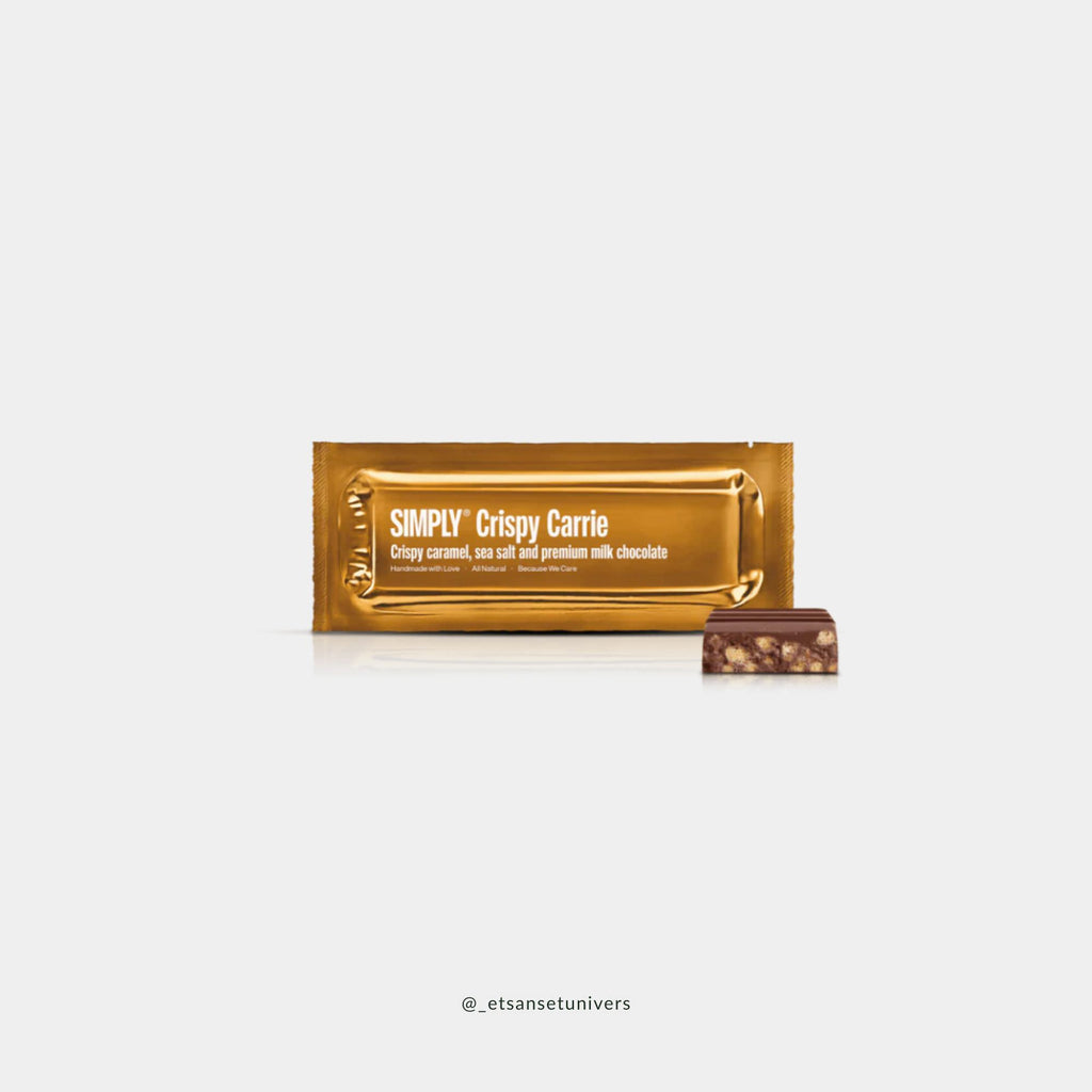 Simply® Crispy Carrie BAR i lukket emballage – dansk mælkechokolade med sprøde karamelstykker og flagesalt