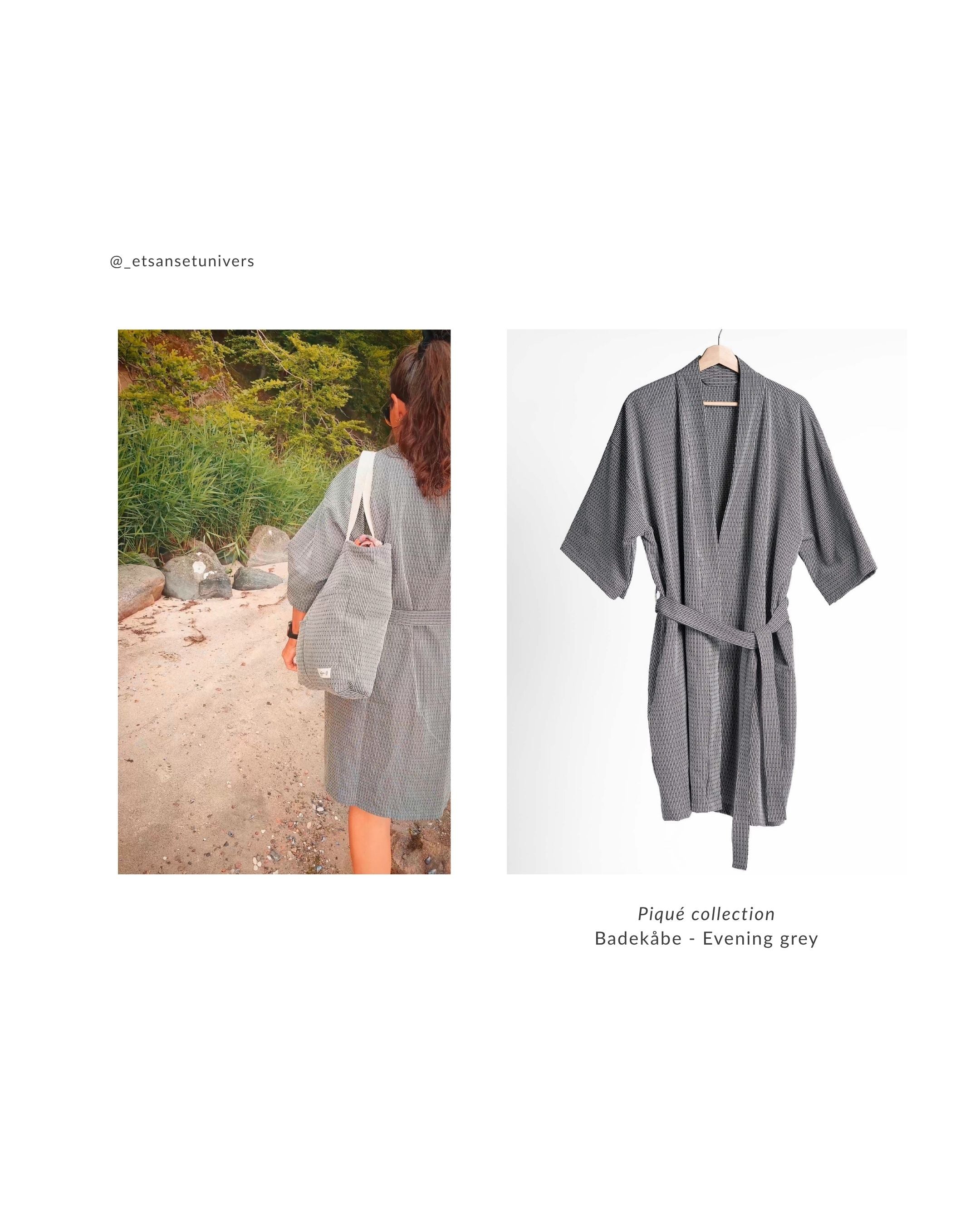 Piqué collection Bundle - Badekåbe + Tote bag - Evening grey