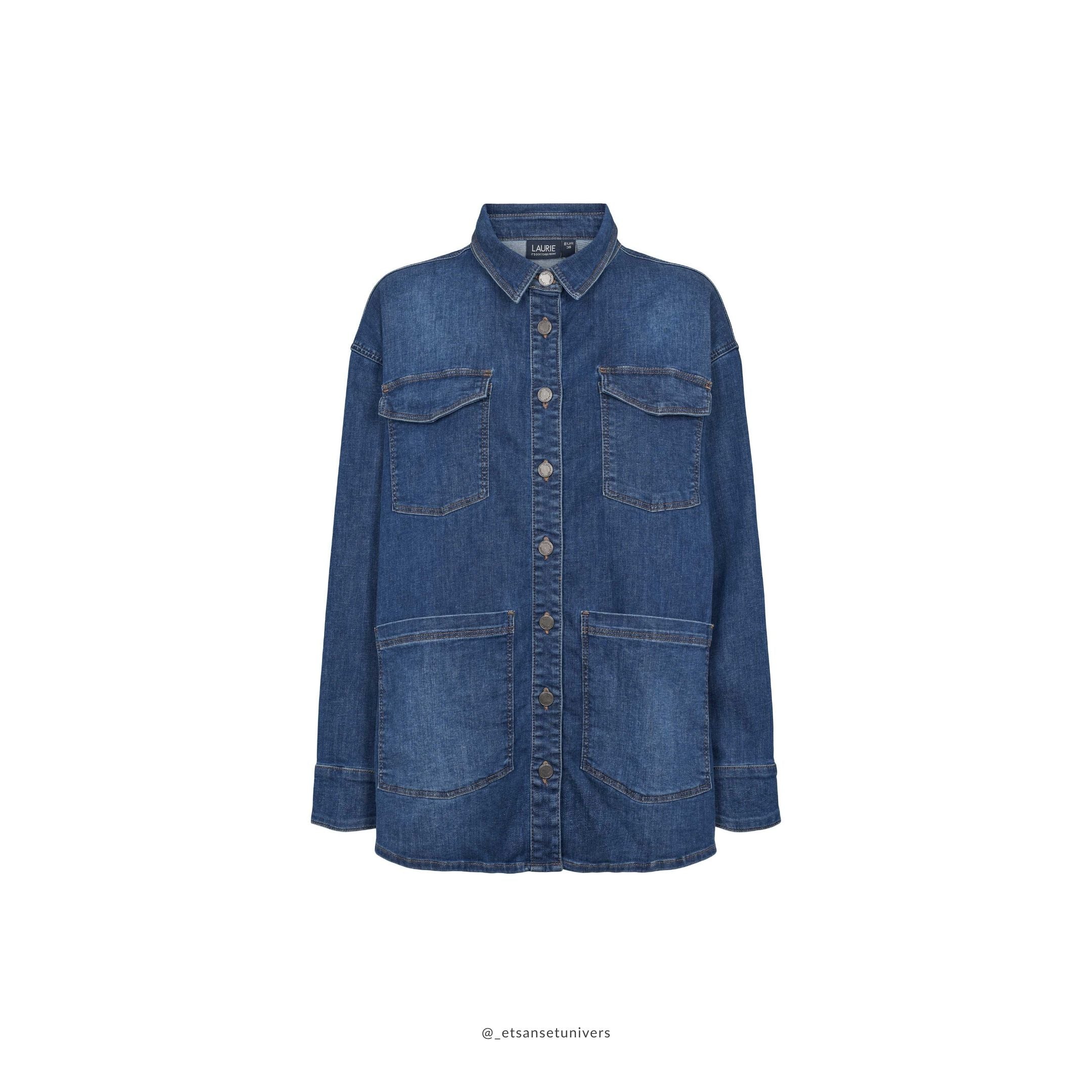 ⭐ bestseller - Mille Denim Skjorte og Jakke - Washed Blue Denim - OEKO-TEX økologisk bomuld - set forfra - et sanset univers