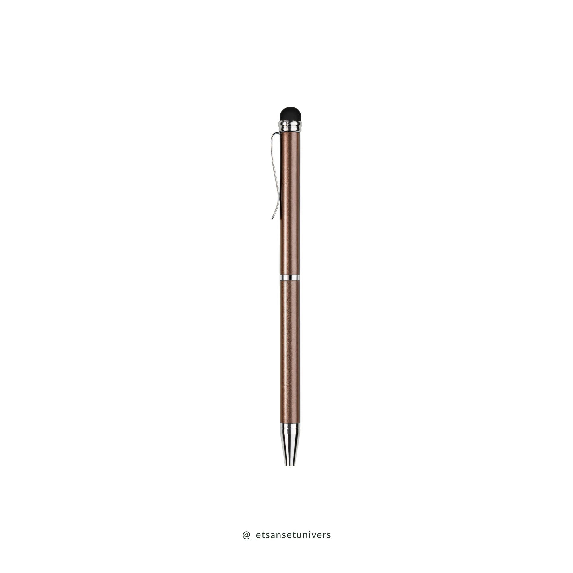 Mini kuglepen med touch-funktion metallic brun - fuld figur - Et Sanset Univers
