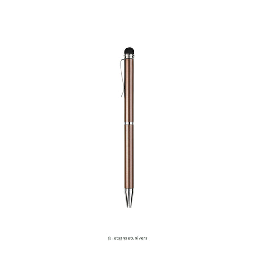 Mini kuglepen med touch-funktion metallic brun - fuld figur - Et Sanset Univers