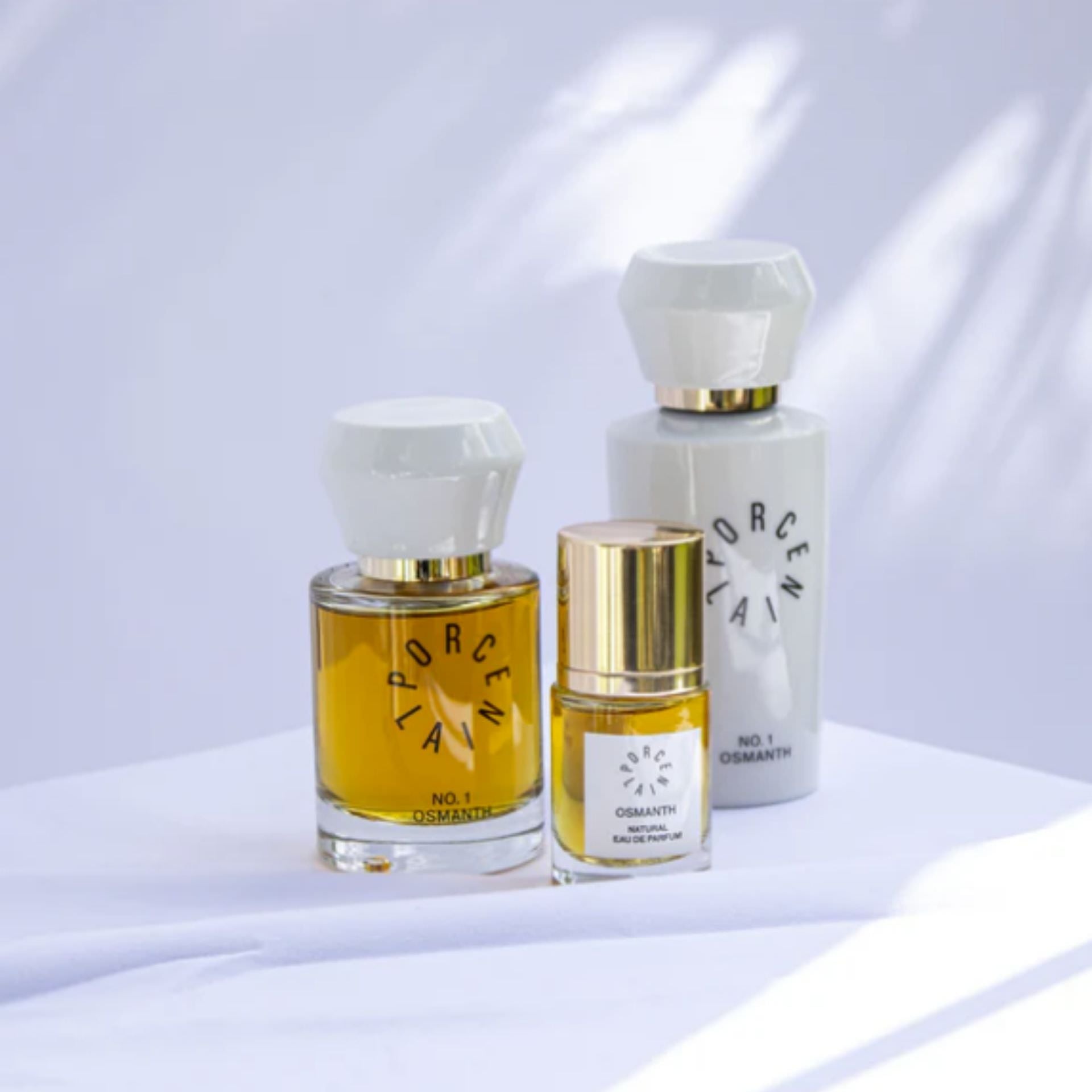 PORCELAIN parfumeserie i tre størrelser – Osmanth No. 1 naturlig parfume – Et Sanset Univers