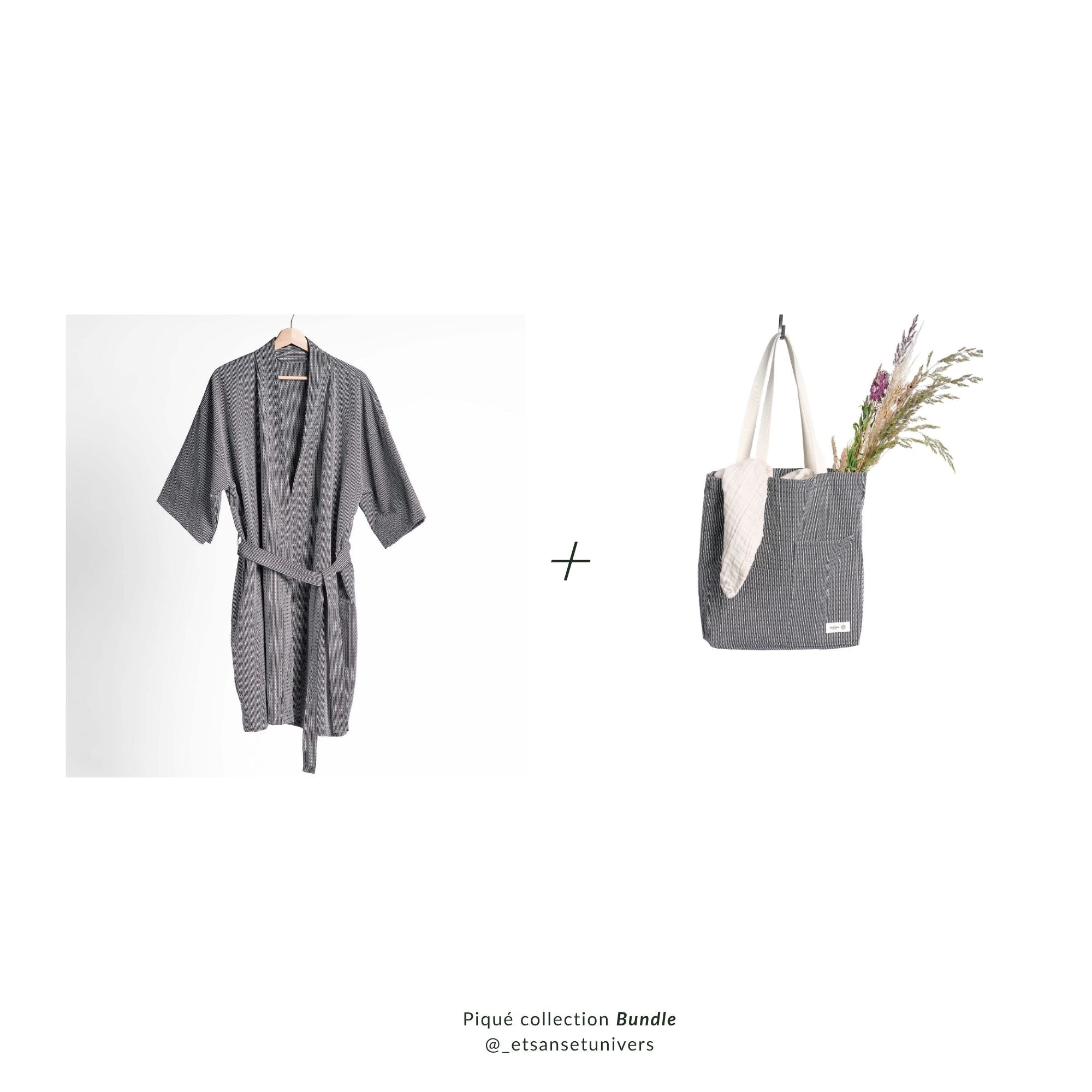 Piqué collection Bundle - Badekåbe + Tote bag - Evening grey