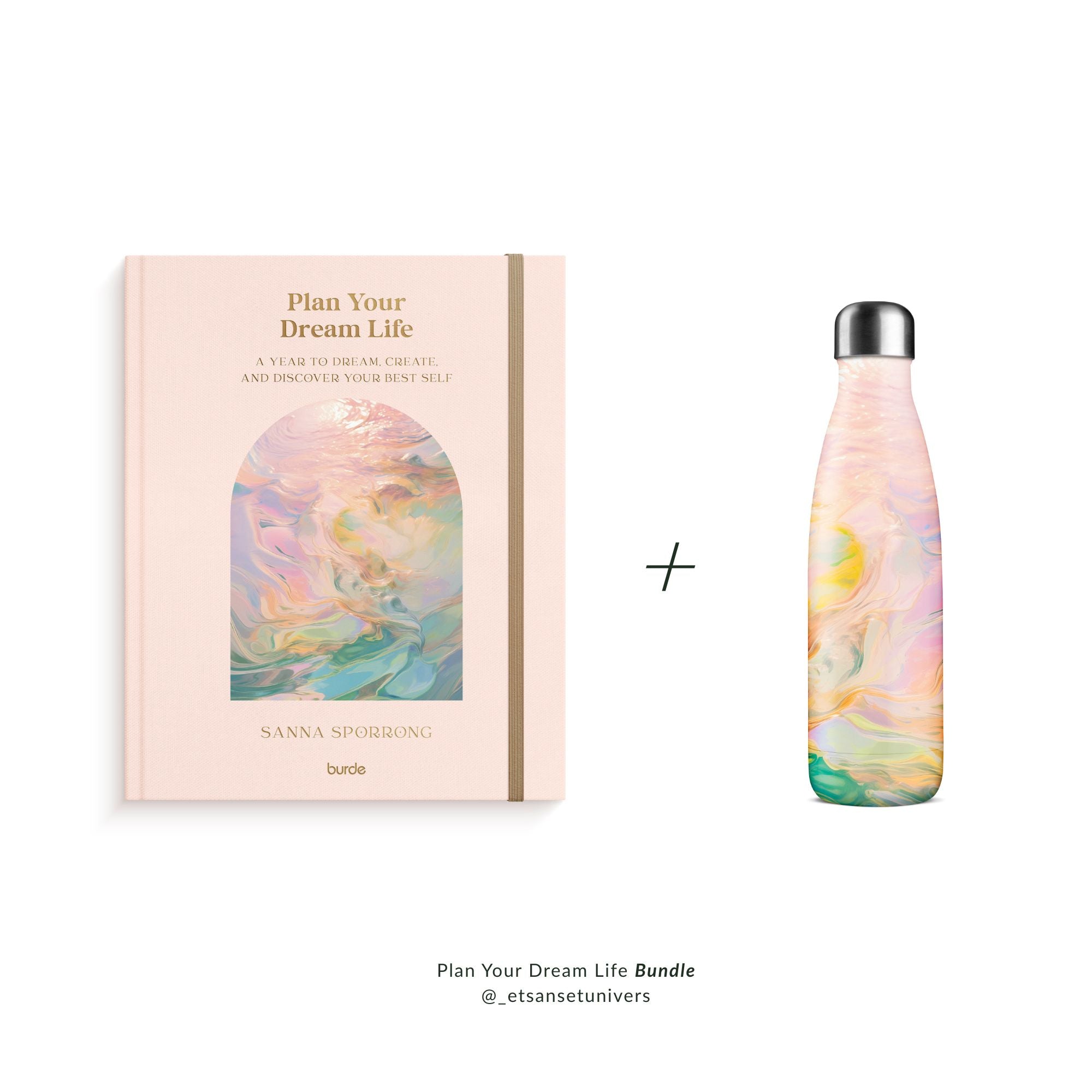 Plan Your Drema Life - Planner + Vandflaske - matchende sæt - pink swirl - pastel - drømmende - Hos et Sanset Univers