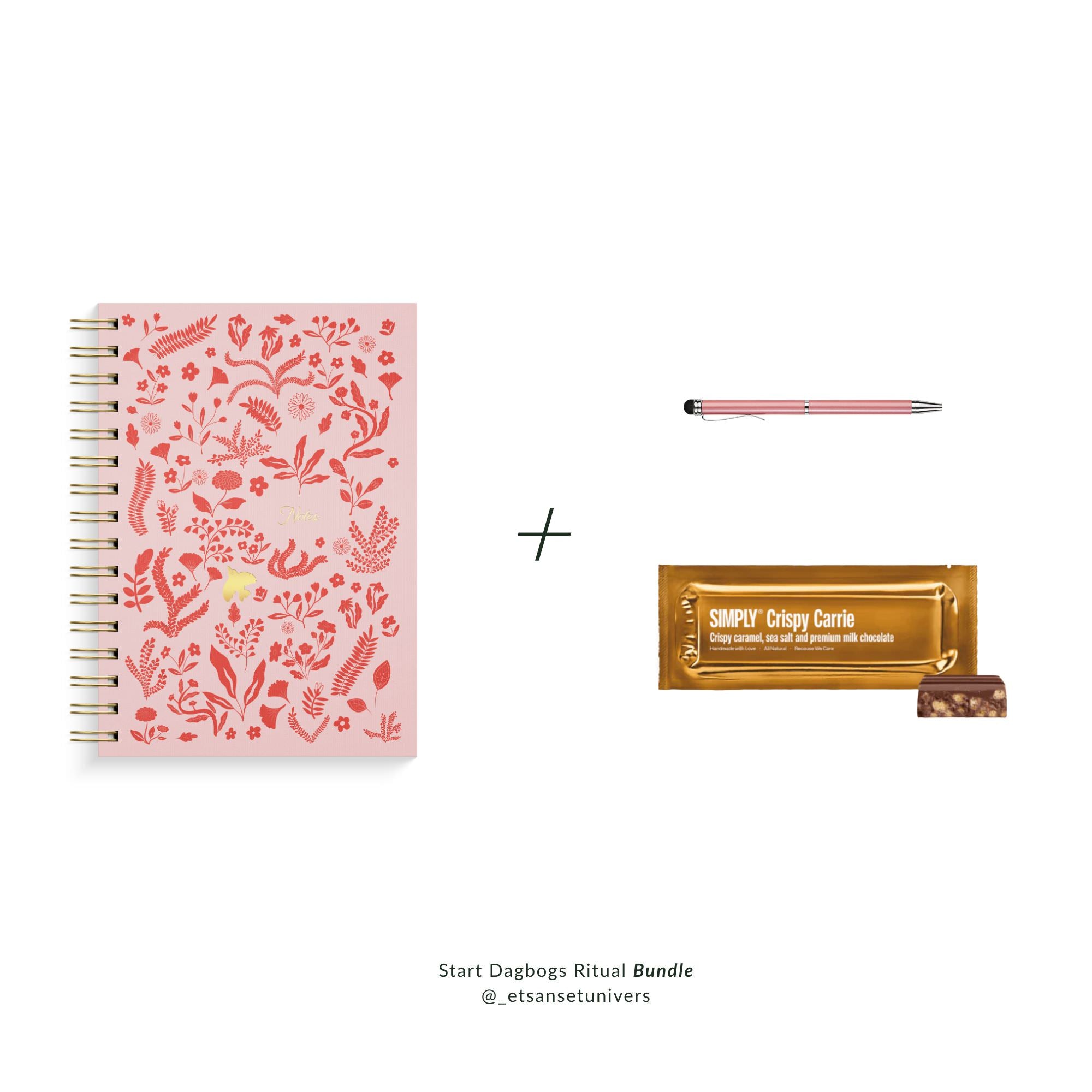Start Dagbogs Ritual Bundle - Notesbog + Mini kuglepen + Crispy Carrie bar