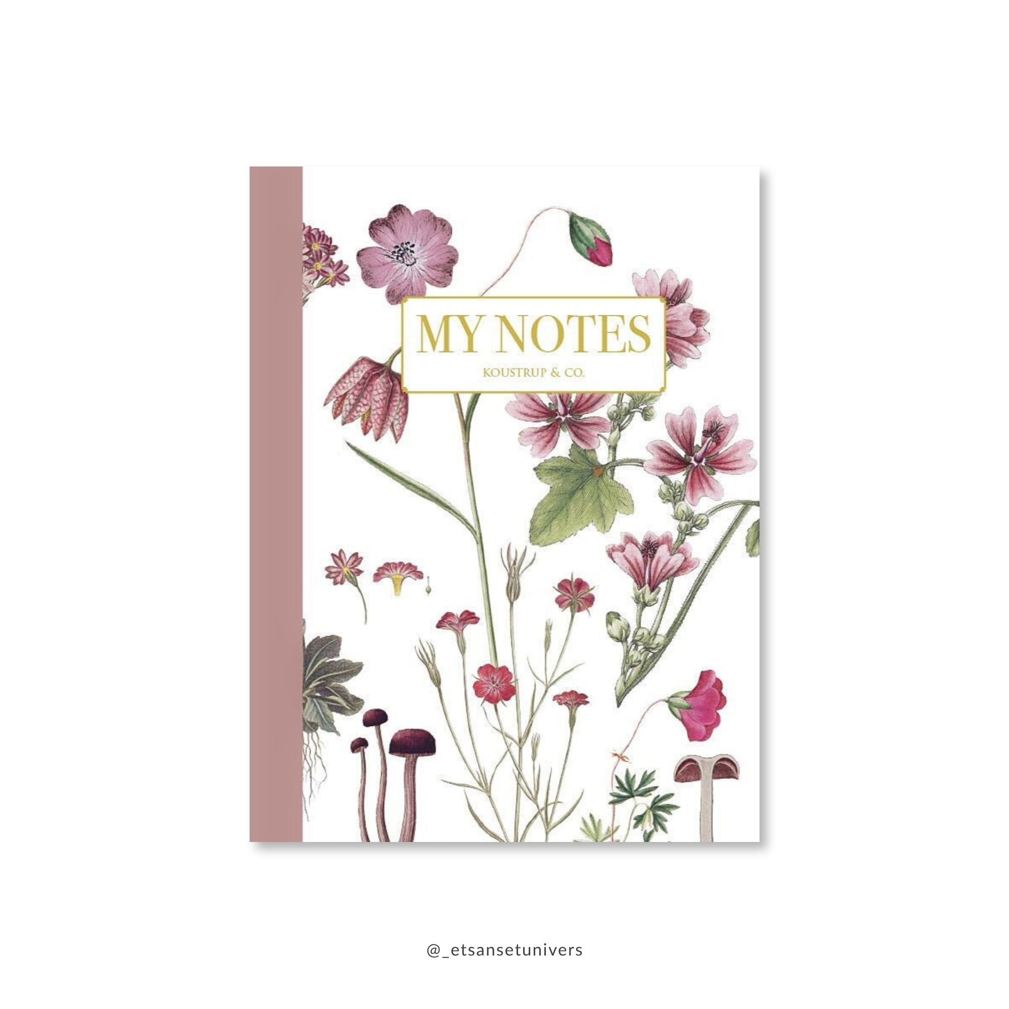 Noteshæfte med pink blomstermotiv – Et Sanset Univers