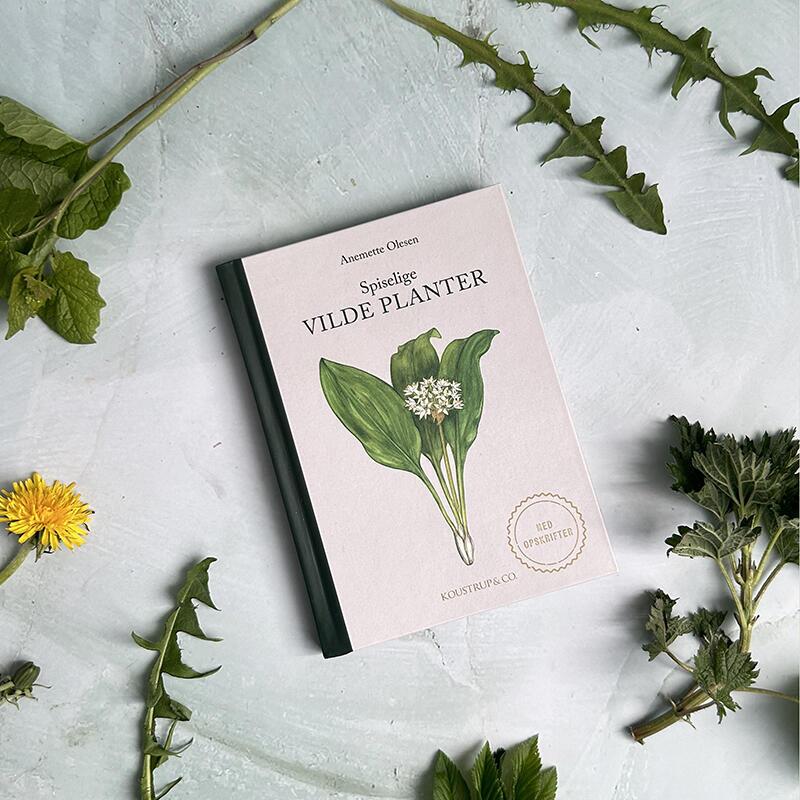 Bog om spiselige vilde planter i naturen – stiliseret med vilde planter - Et Sanset Univers